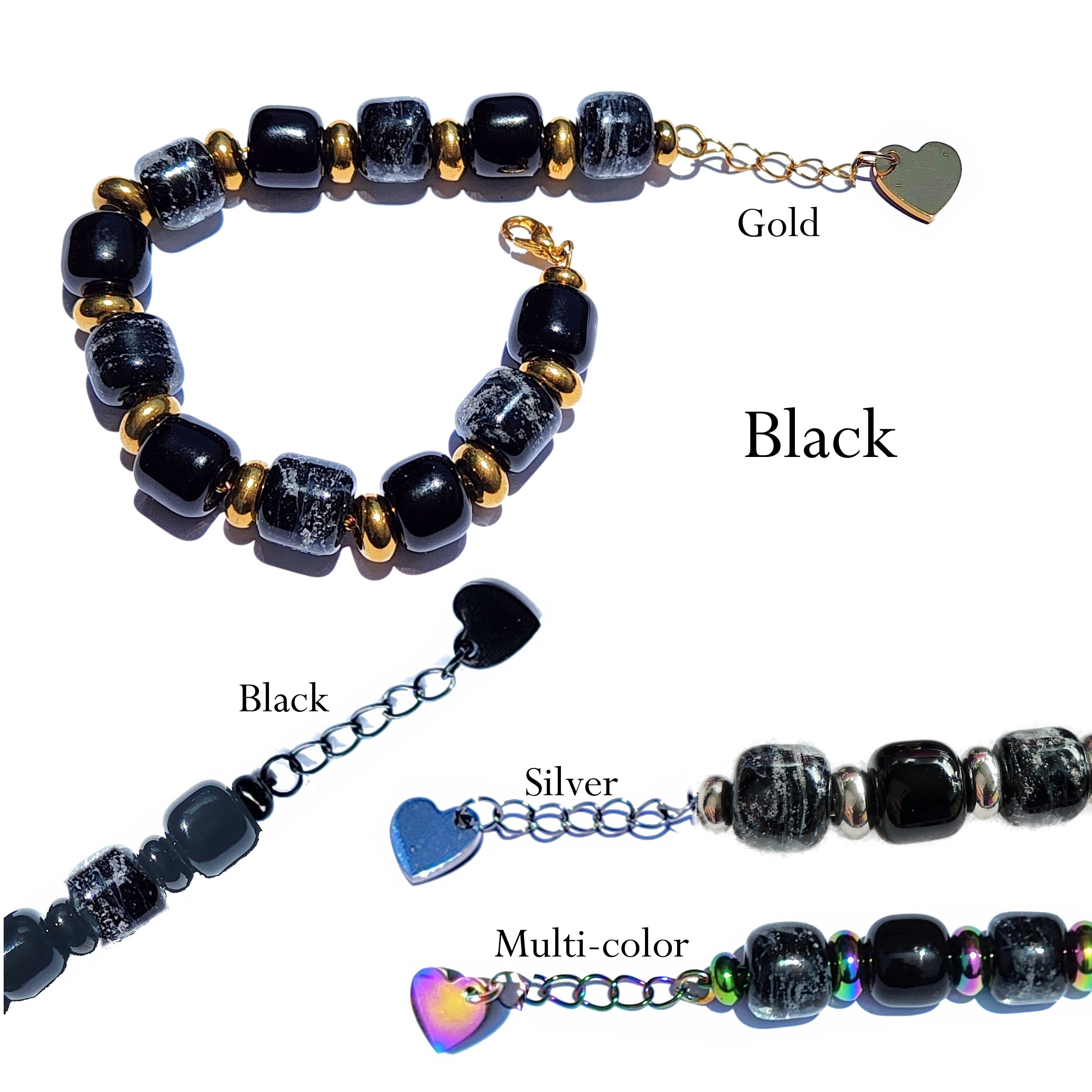 Pet online Memorial Cremation Ashes Keepsake Bracelet beads with One Memorial Ashes Bead in Black.