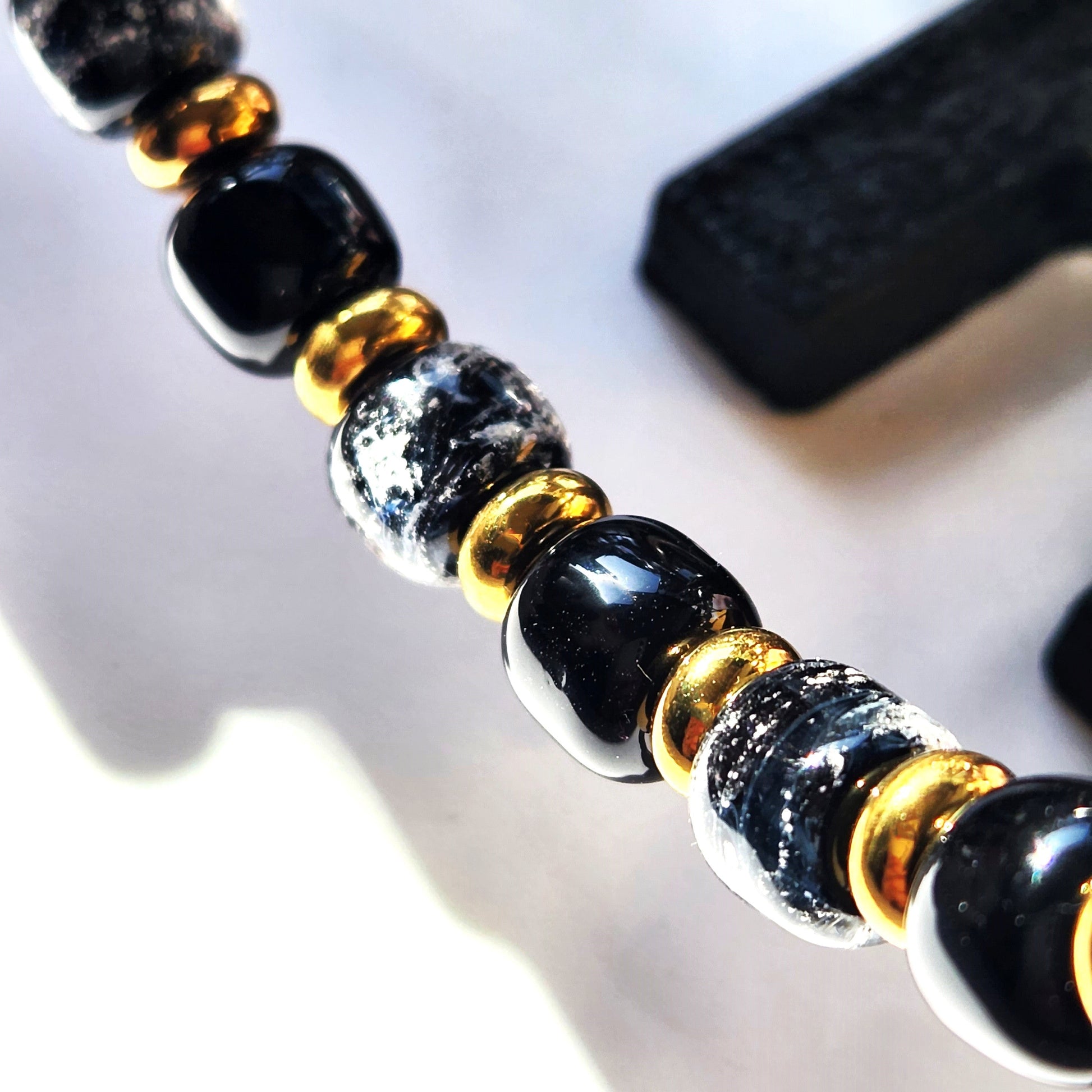 Eternal Bracelet with Ash Infused Beads in Black-Cremation Bracelet-DragonFire Glass-Gold-DragonFire Glass Cremation Jewelry