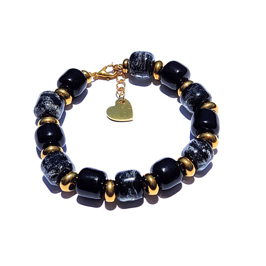 Eternal Bracelet with Ash Infused Beads in Black-Cremation Bracelet-DragonFire Glass-Gold-DragonFire Glass Cremation Jewelry