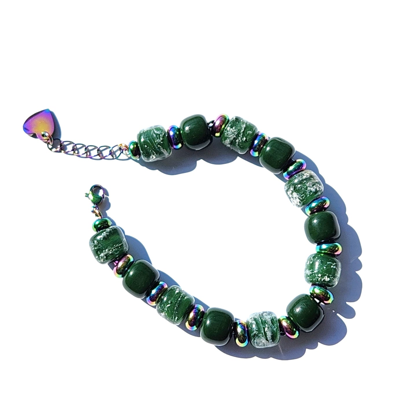 Eternal Bracelet with Cremation Ashes in Forest Green-Cremation Beads-DragonFire Glass-Multi-color-DragonFire Glass Cremation Jewelry