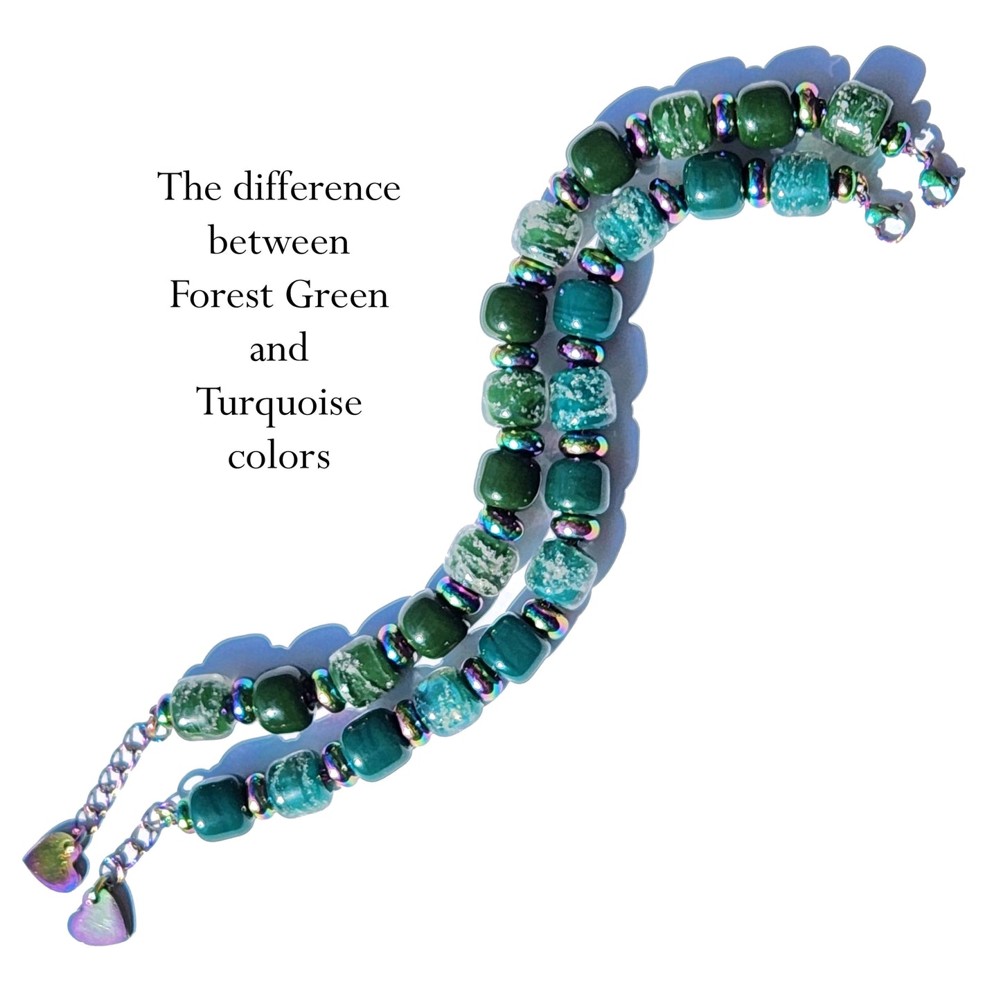 Eternal Bracelet with Cremation Ashes in Forest Green-Cremation Beads-DragonFire Glass-Multi-color-DragonFire Glass Cremation Jewelry