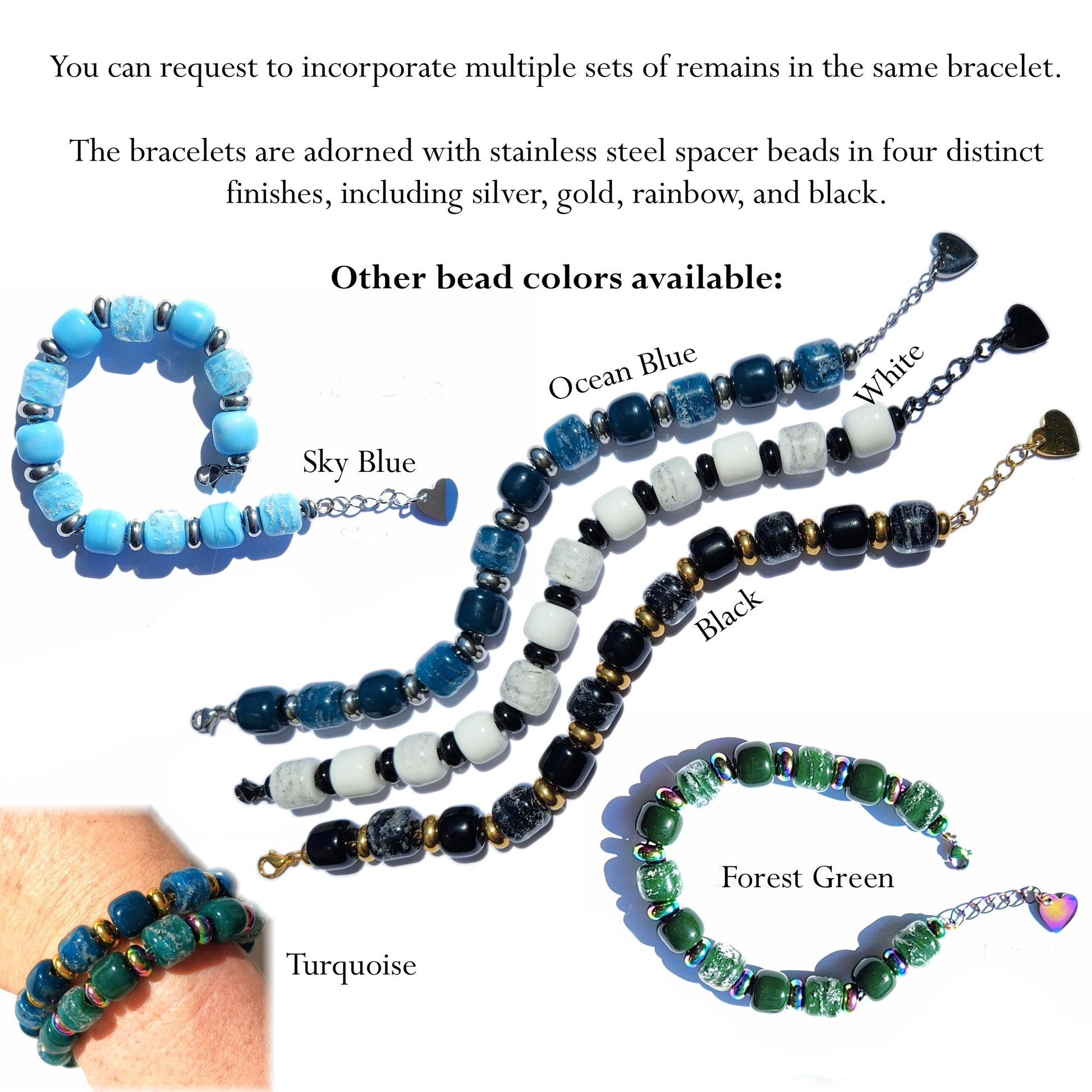 Eternal Cremation Ashes Beaded Bracelet in White-Cremation Beads-DragonFire Glass-Multi-color-DragonFire Glass Cremation Jewelry