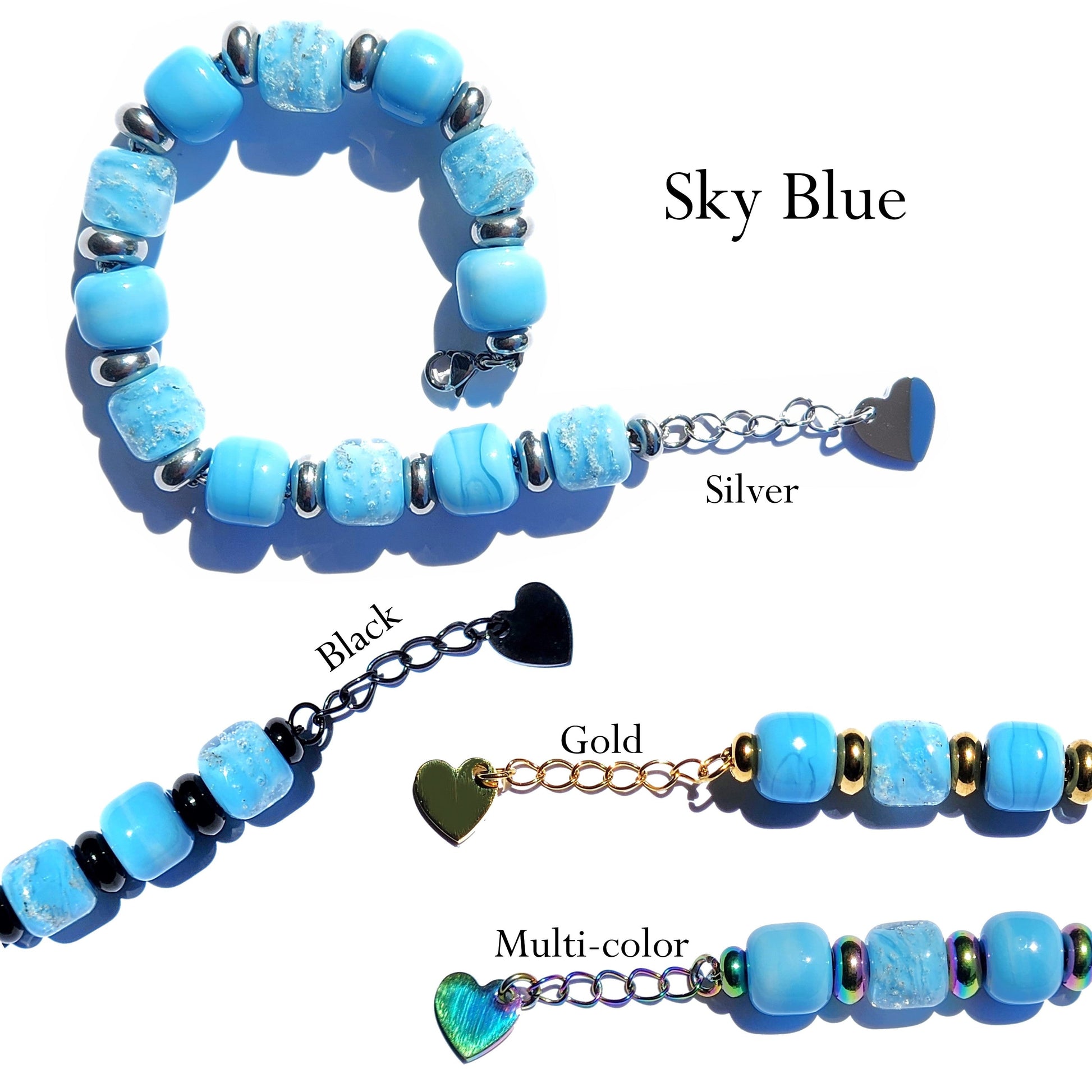 Eternal Cremation Bracelet With 6 Ash Beads - Sky Blue