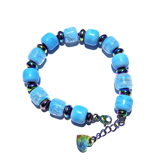 Eternal Cremation Bracelet With 6 Ash Beads - Sky Blue