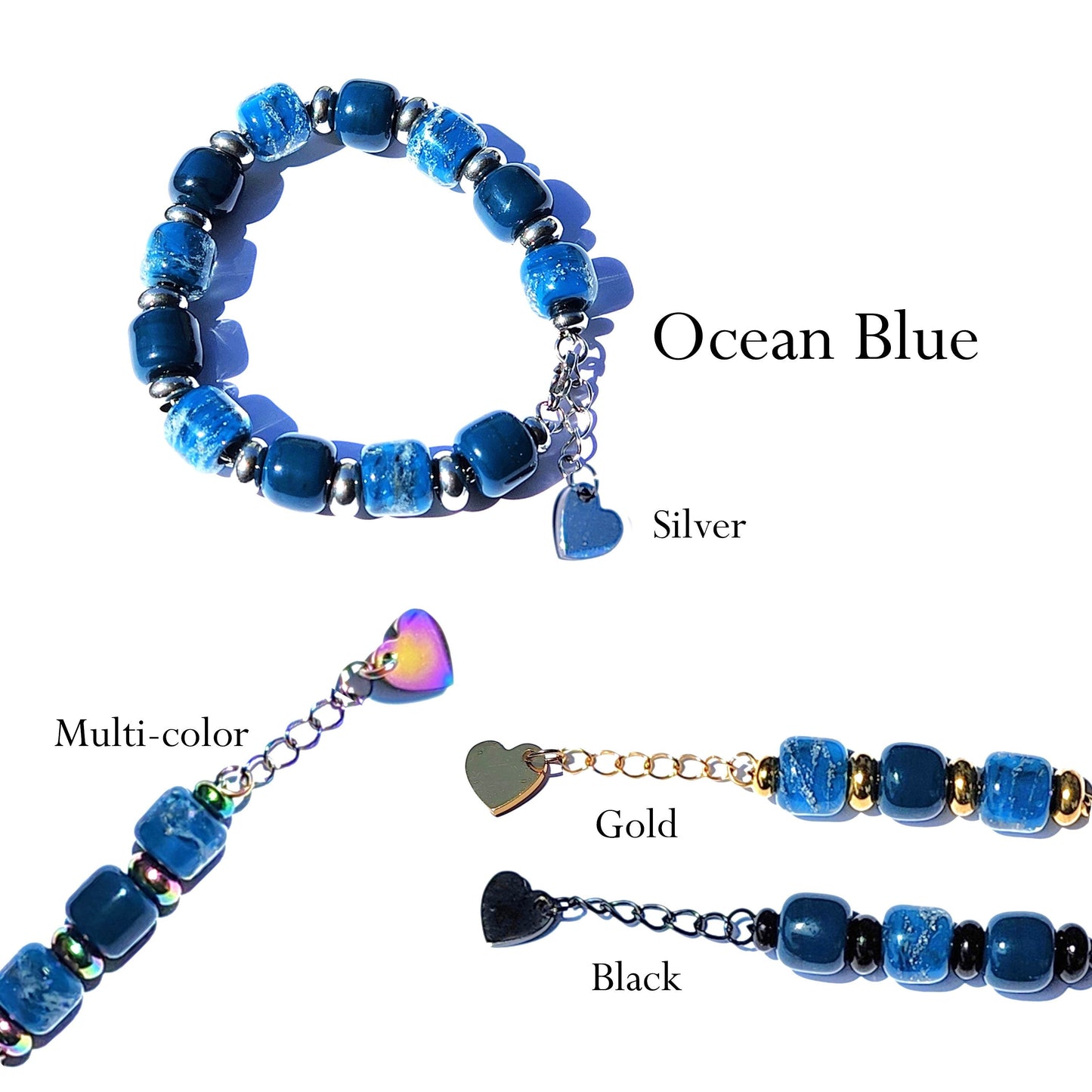 Eternal Cremation Bracelet in Ocean Blue-Cremation Beads-DragonFire Glass-Silver-DragonFire Glass Cremation Jewelry