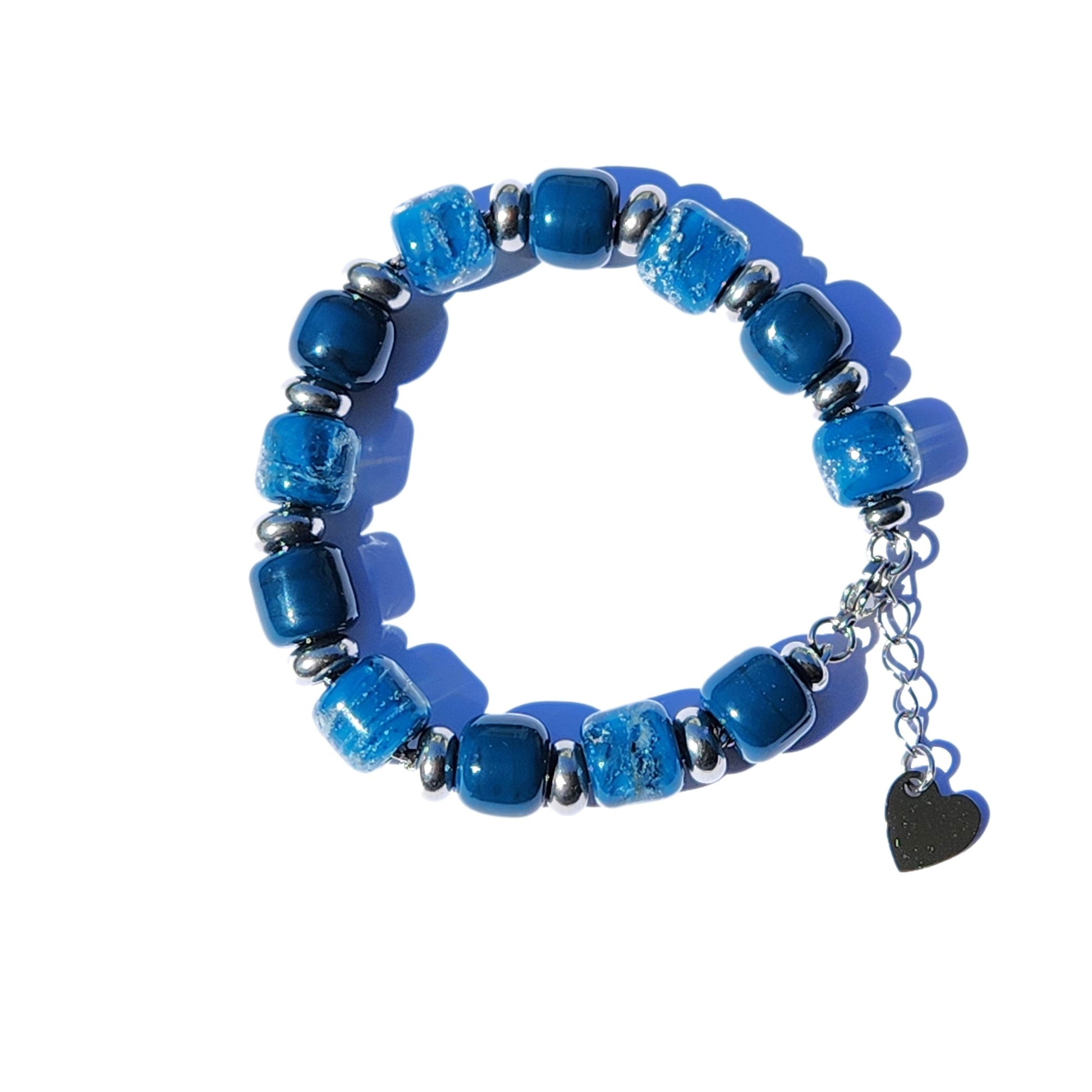 Eternal Cremation Bracelet in Ocean Blue-Cremation Beads-DragonFire Glass-Silver-DragonFire Glass Cremation Jewelry