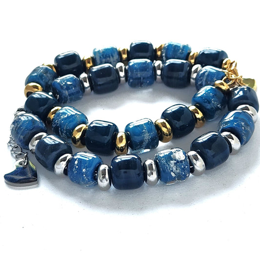 Eternal Cremation Bracelet in Ocean Blue-Cremation Beads-DragonFire Glass-Silver-DragonFire Glass Cremation Jewelry