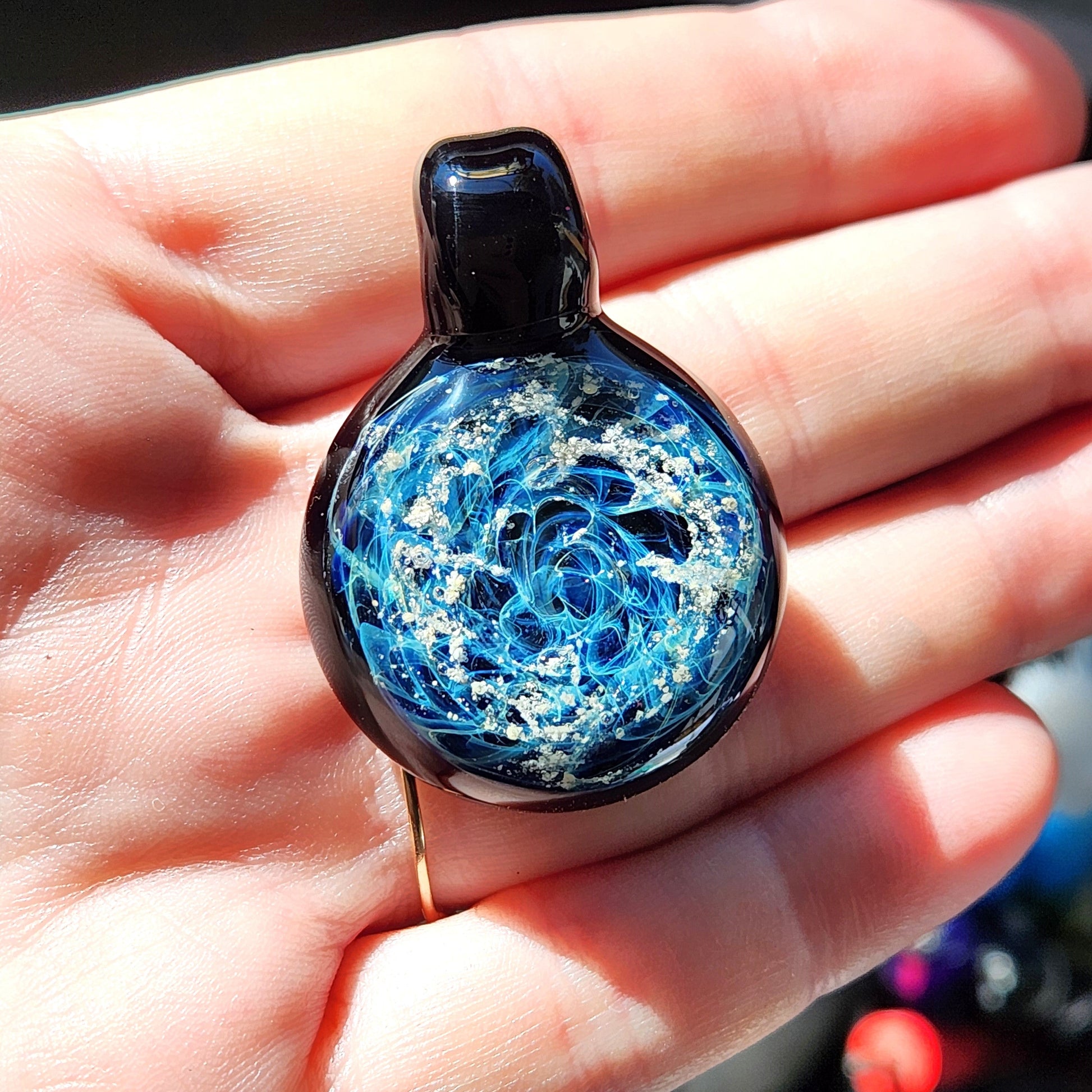 Galaxy Mini Glass Cremation Pendant Infused with Ashes-Cremation Pendant-DragonFire Glass-Black-DragonFire Glass Cremation Jewelry