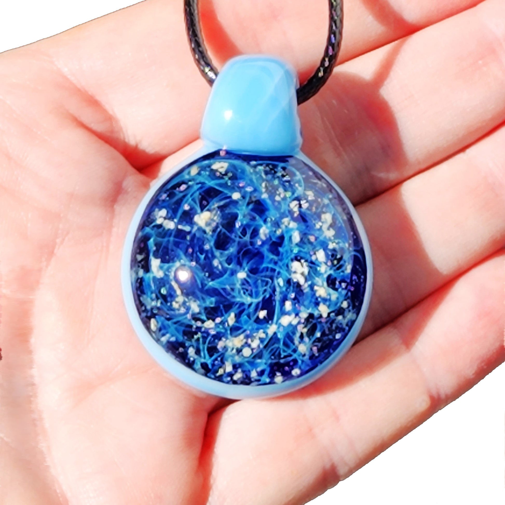 Galaxy Mini Glass Cremation Pendant Infused with Ashes-Cremation Pendant-DragonFire Glass-Black-DragonFire Glass Cremation Jewelry